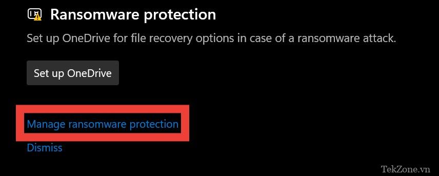 Chọn "Quản lý bảo vệ ransomware" từ ứng dụng Windows Security.
