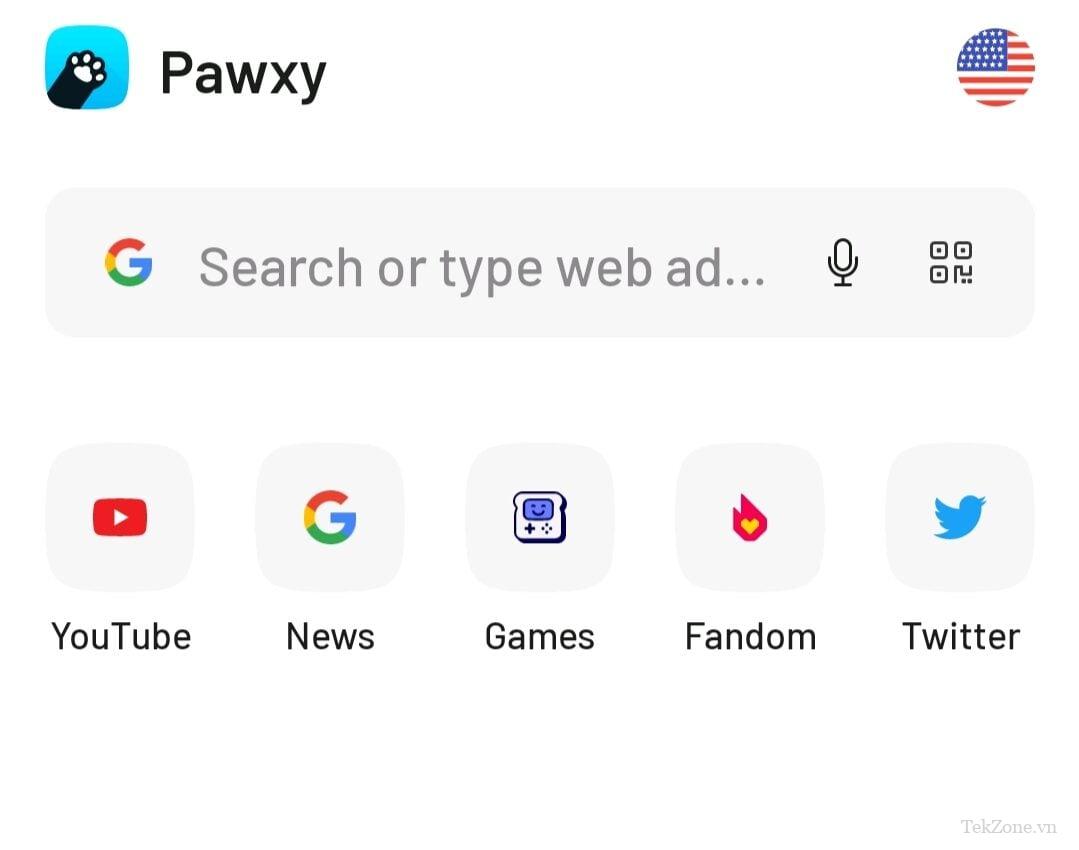 màn hình chính của trình duyệt pawxy