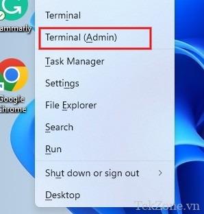 Mở ứng dụng Terminal (Quản trị viên) từ menu WinX.