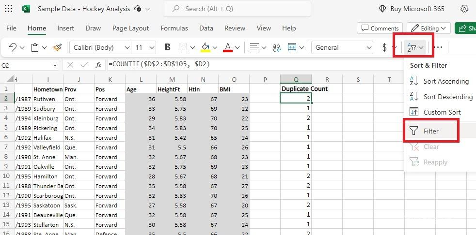 Loại bỏ các bộ lọc trùng lặp trong Excel