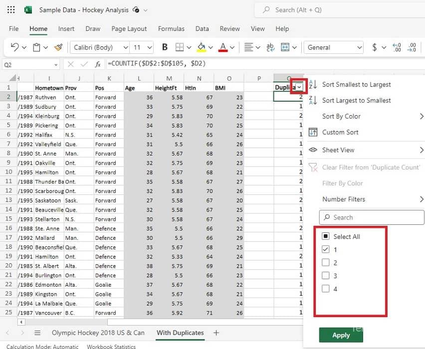 Hiển thị hoặc ẩn các bộ lọc trùng lặp trong Excel