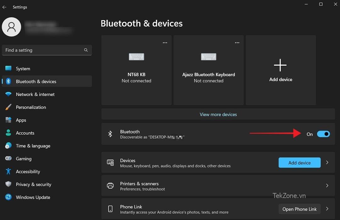 Kiểm tra Bluetooth được bật trên PC.