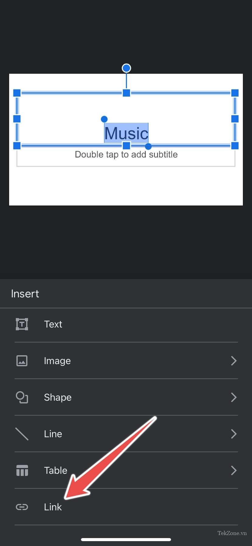 Tùy chọn chèn liên kết trong ứng dụng Google Slides