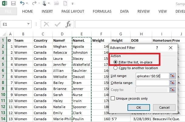 Đặt Bộ lọc nâng cao để lọc danh sách tại chỗ trong Excel
