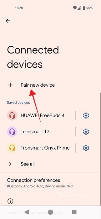 Nhấn vào nút "Ghép nối thiết bị mới" trong cài đặt Android.