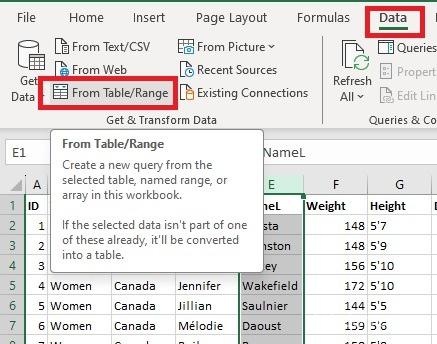 Chọn Từ Bảng/Phạm vi trong tab Dữ liệu trong Excel để thiết lập Power Query