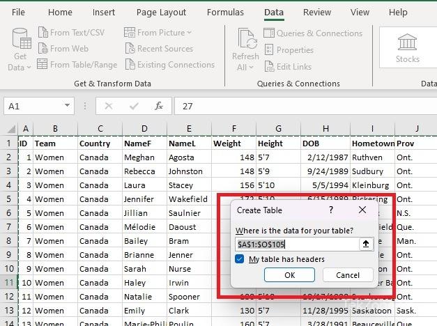 Chọn dữ liệu cho Excel Power Query