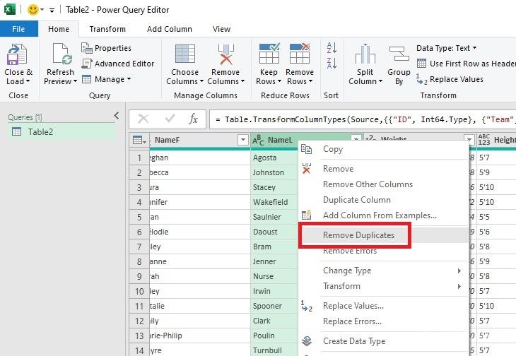 Loại bỏ các bản sao khỏi Power Query Excel