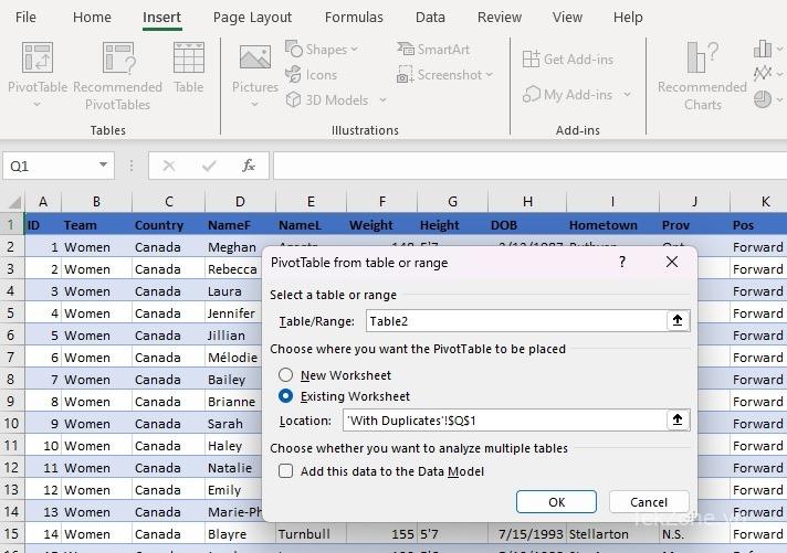 Chọn vị trí đặt PivotTable trong sổ làm việc Excel của bạn.