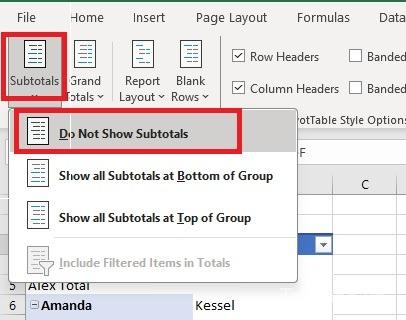 Không hiển thị tổng phụ trong PivotTable của bạn
