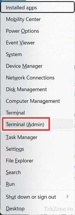 Mở Terminal với tư cách quản trị viên thông qua menu WinX.