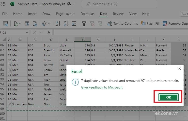 Xác nhận loại bỏ các bản sao trong Excel