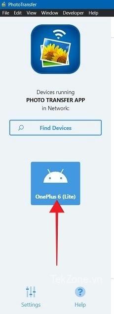 Nhấn vào mẫu điện thoại Android trong ứng dụng Photo Transfer dành cho máy tính để bàn.