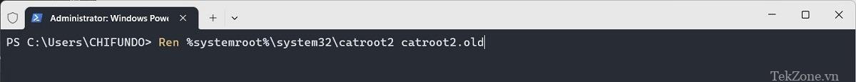 Đổi tên thư mục catroot2 qua PowerShell.