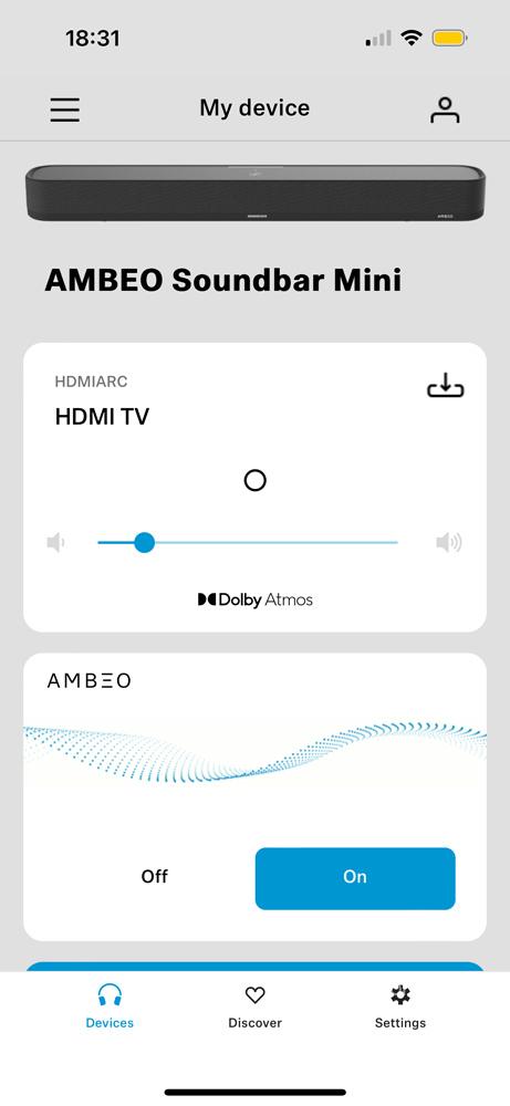 Màn hình chính của ứng dụng Sennheiser Ambeo Mini