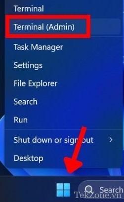 Nhấp chuột phải vào nút Bắt đầu của Windows và chọn Terminal (Quản trị viên.)