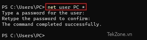 Gõ lệnh net user trong PowerShell.