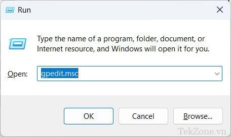 Mở Trình chỉnh sửa chính sách nhóm thông qua Windows Run.