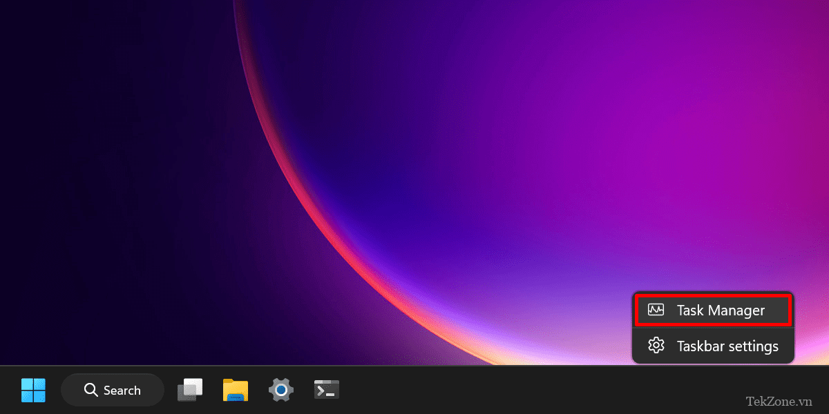 Nhấp chuột phải vào thanh tác vụ để mở Trình quản lý tác vụ.