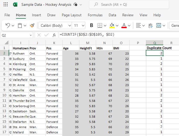 Đếm số lần trùng lặp trong Excel