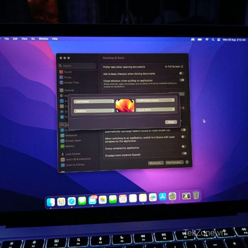 cài đặt góc nóng macos