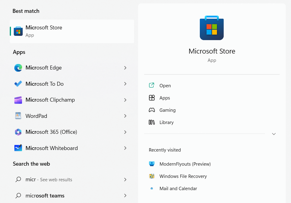 Mở Microsoft Store