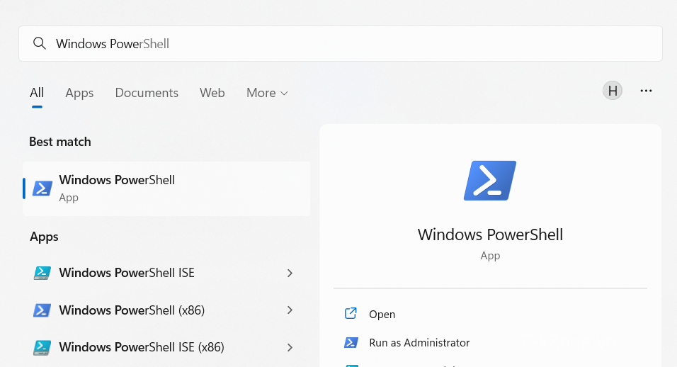 mở powershell