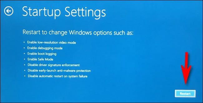 Khởi động lại để thay đổi các tùy chọn Windows như