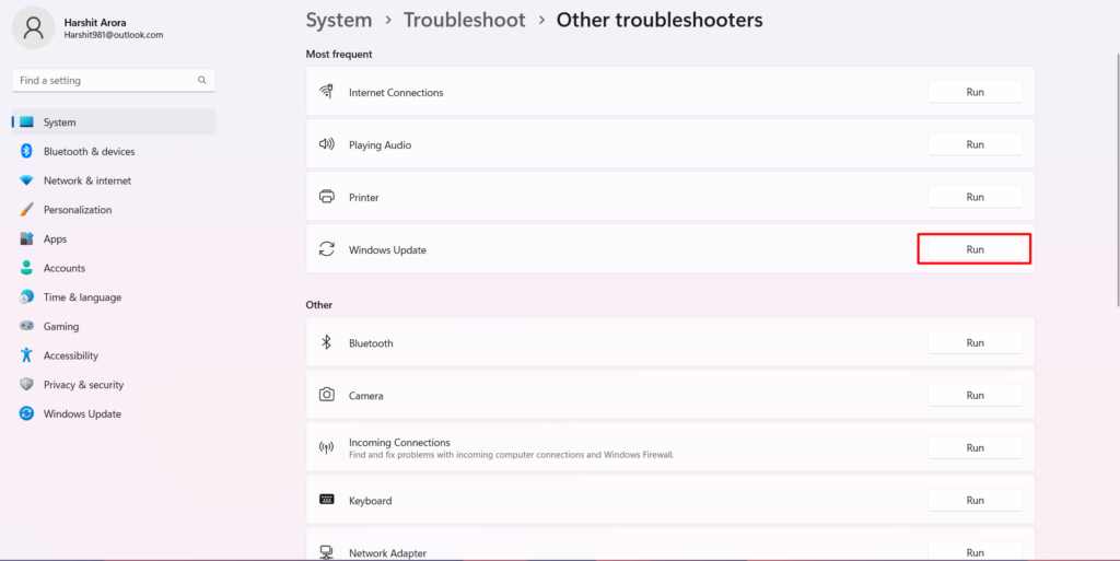 Chạy Trình khắc phục sự cố cập nhật Windows