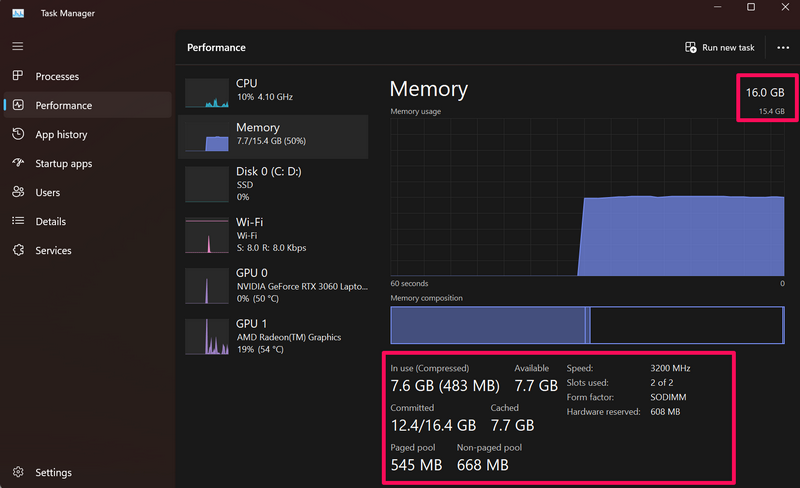 Kiểm tra thông tin RAM Task Manager windows 11 3