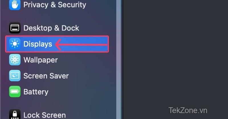 mở màn hình trong cài đặt macos
