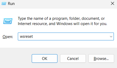 wsreset trong Microsoft Run