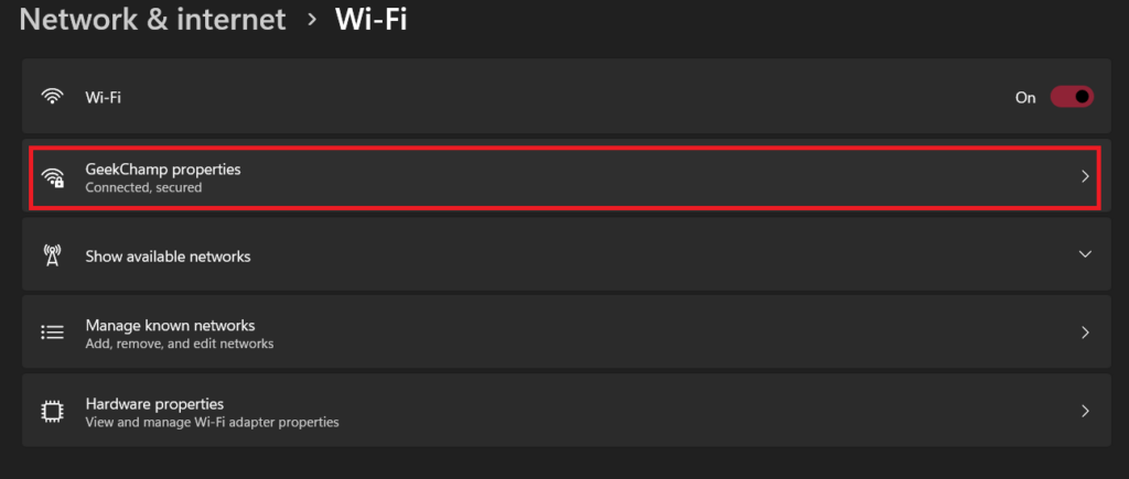 tên Wi Fi được kết nối