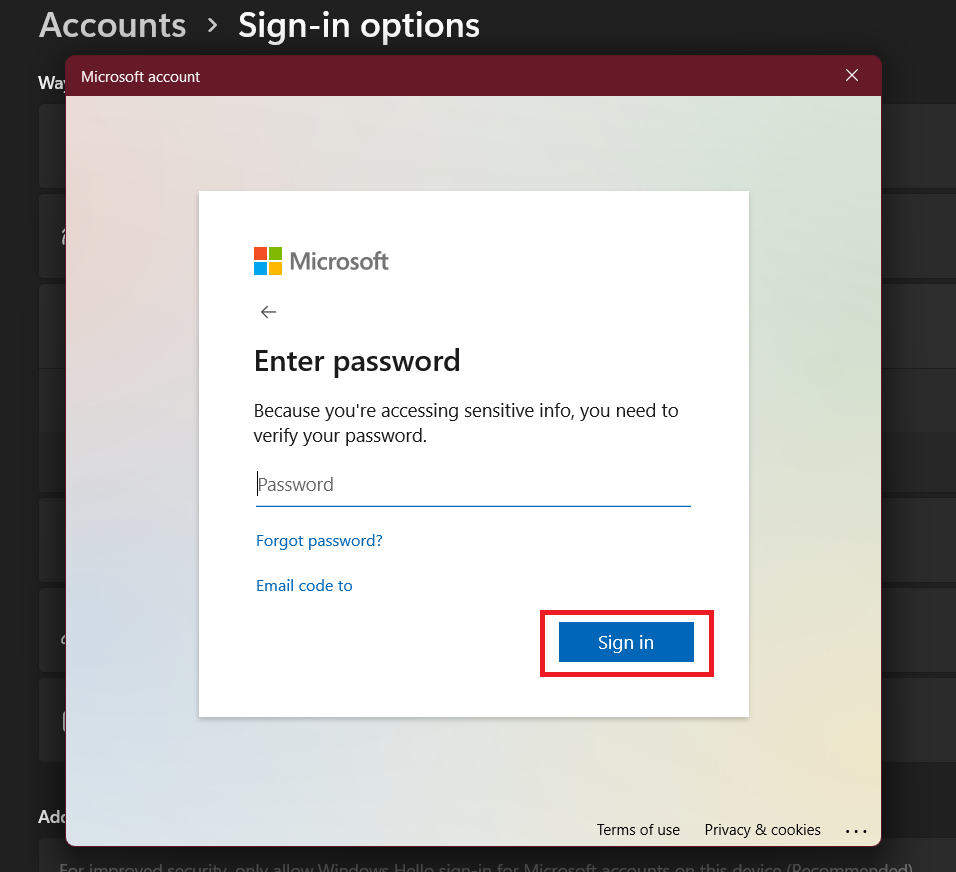 nhập mật khẩu tài khoản Microsoft